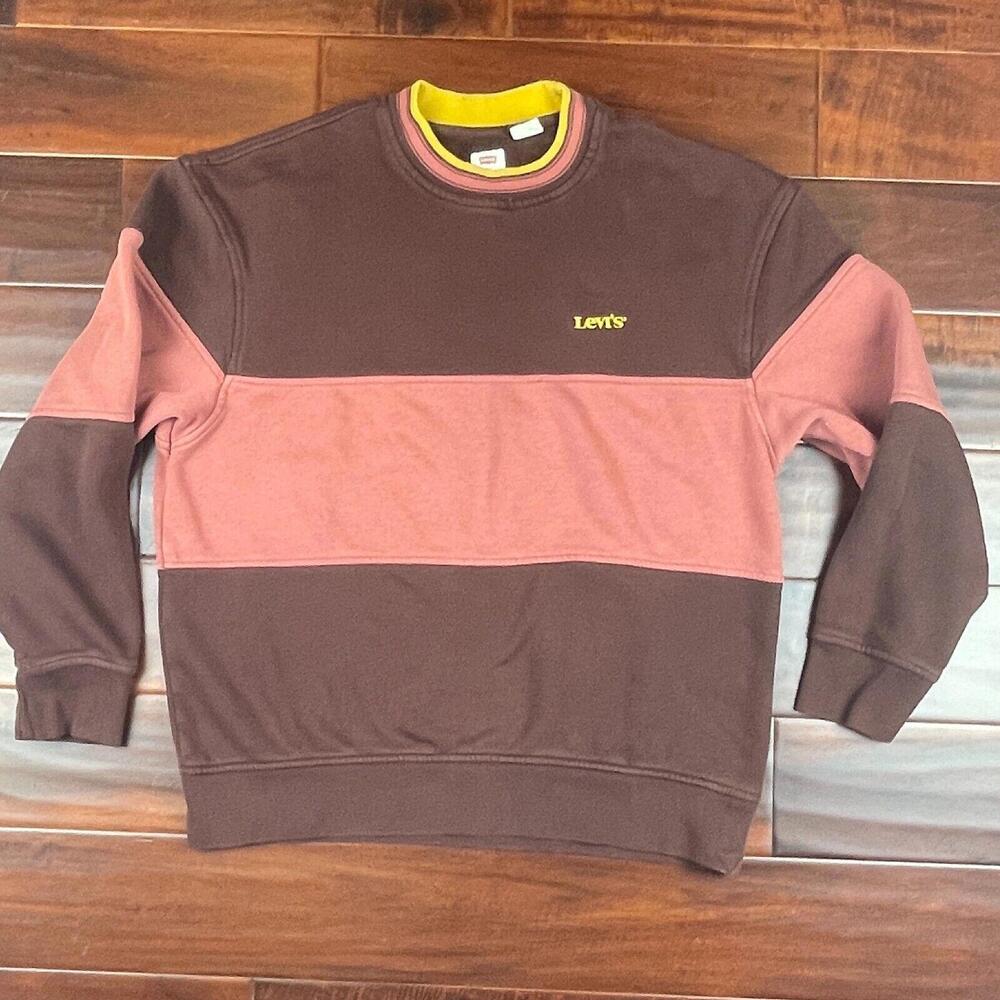 Levi's Men Colorblock Relaxed, Blush/Brown w/Mustard Trim Sweatshirt Size Medium
